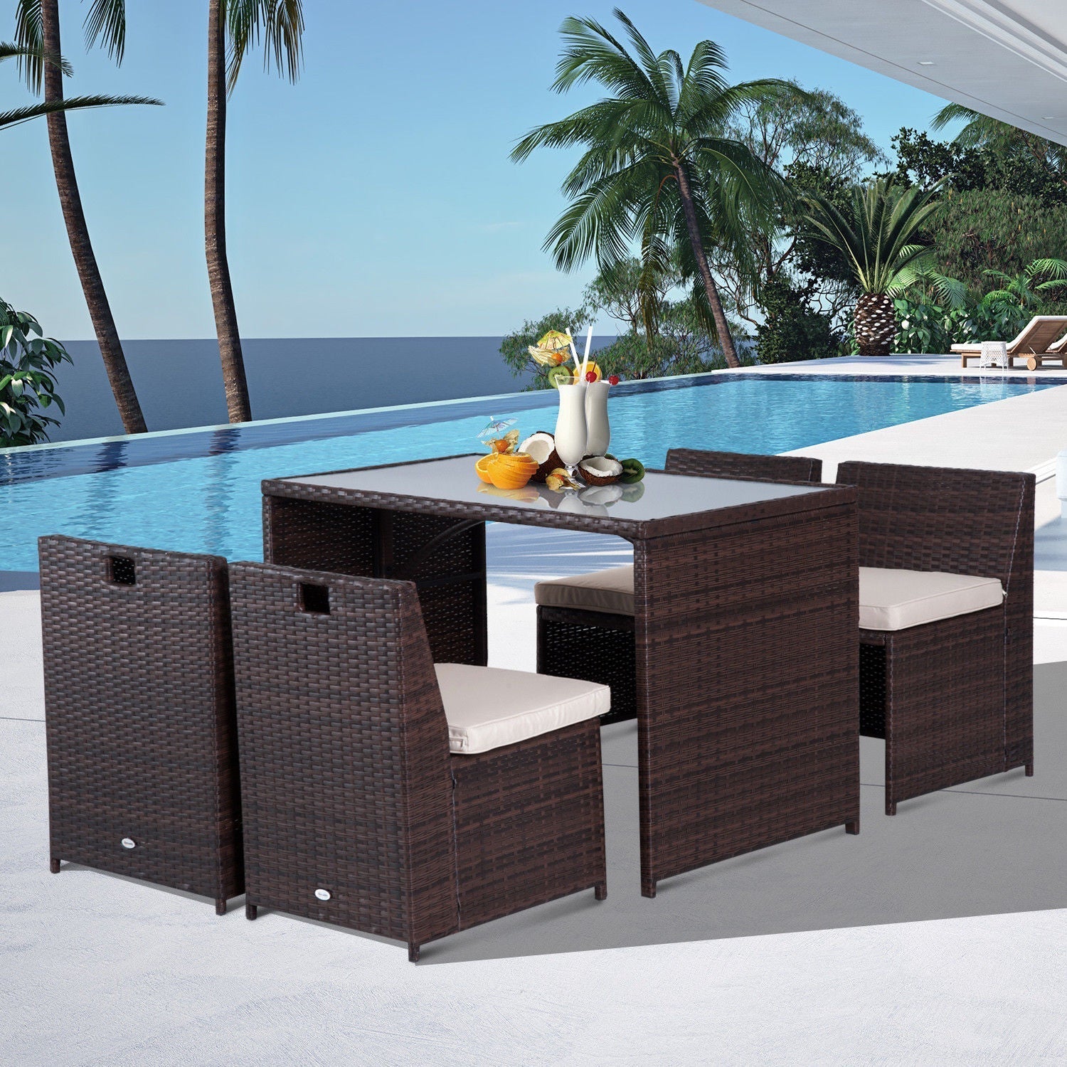 Outsunny Garden Furniture Set in Rattan 5pz dining table 4 chairs with cushions - Borgè