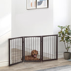 Portable 3 Section Dog Gate Pet Gate Foldable Safety Divider, 160x1.2x76cm, Brown - Borge' Group Limited