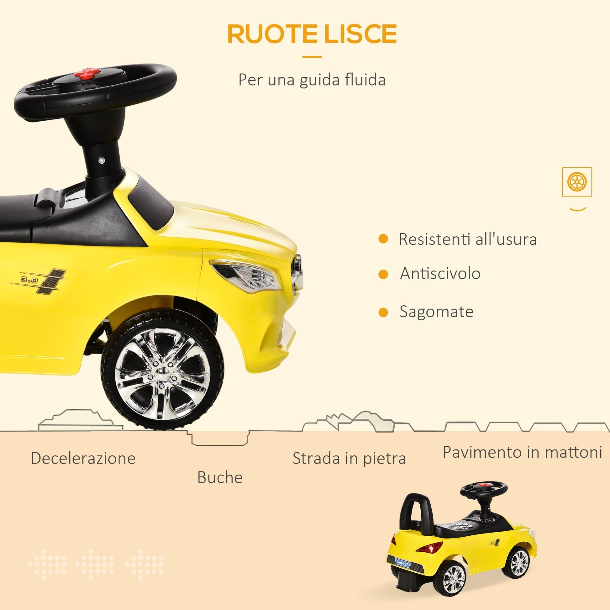 toy toy car for rideable children, music and headlights, age 18-36 months - yellow - Borgè