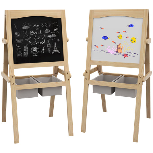 Aiyaplay blackboard for children with easel 3 in 1 and baskets, age 3-6 years, 58x50.5x109cm, wood color - Borgè