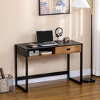 desk for room and office with industrial style drawer, 110x50x76cm, walnut and black - Borgè