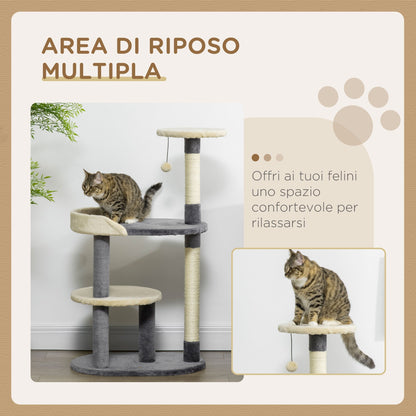 Cat Tree for cats with Scratch Pole with 3 leavels, height 105cm, Grey - Borgè