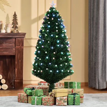 Artificial Christmas tree with LED lights and optical fibers and Folding Metal Base 150cm - Green - Borgè