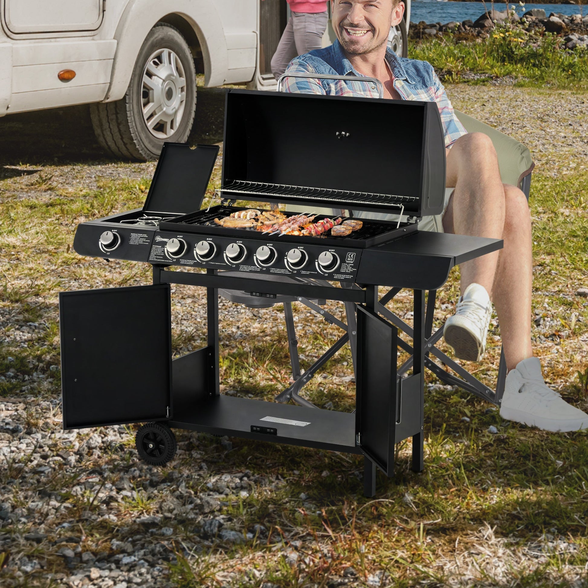 Black Gas Barbecue 20kw Burners and Side Stove - Borgè