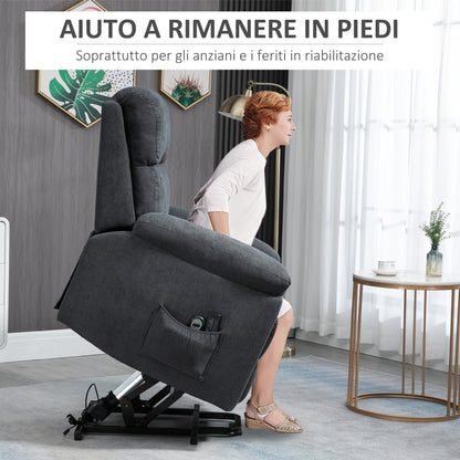 Reclinable Grey Armchair with Lift Assist up to 135 ° and 8 massage points | Remote Control and footrest 85x94.5x103 cm - Borgè