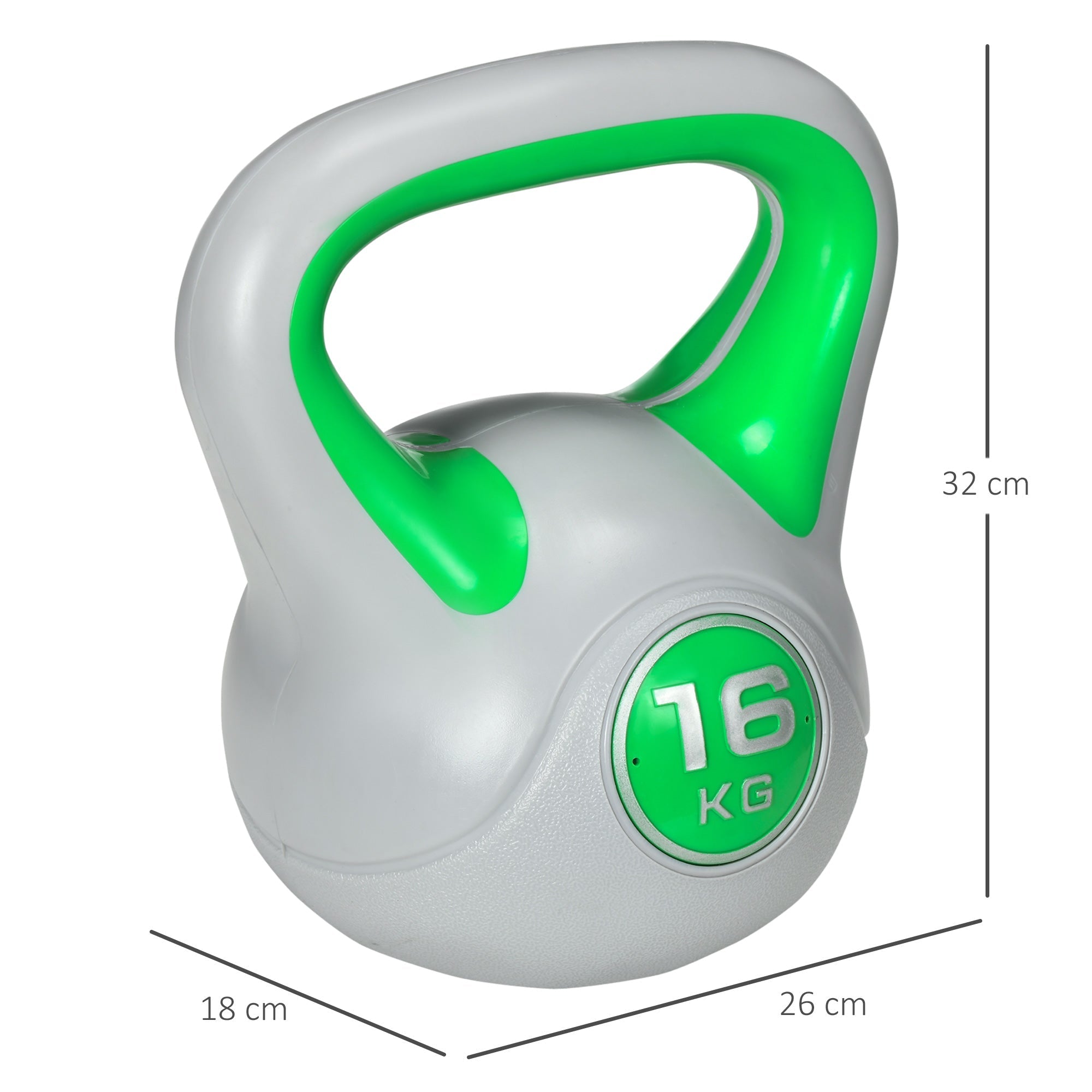 Kettlebell 16kg in PU and Sand with Flat Base and Handle for Deadlifts, Squats and Lifts, 26x18x32 cm, Green - Borge' Group Limited