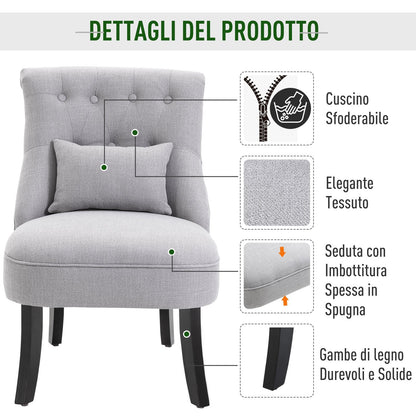 Padded wooden and linen armchair with Grey removable cushion - Borgè