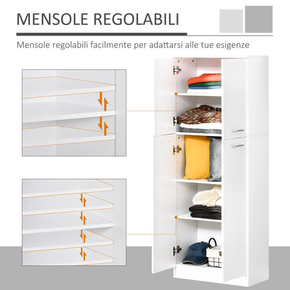 Multipurpose Pantry Cabinet with 2 Cabinets and Adjustable Shelves, MDF, 59x31x155cm, White - Borgè