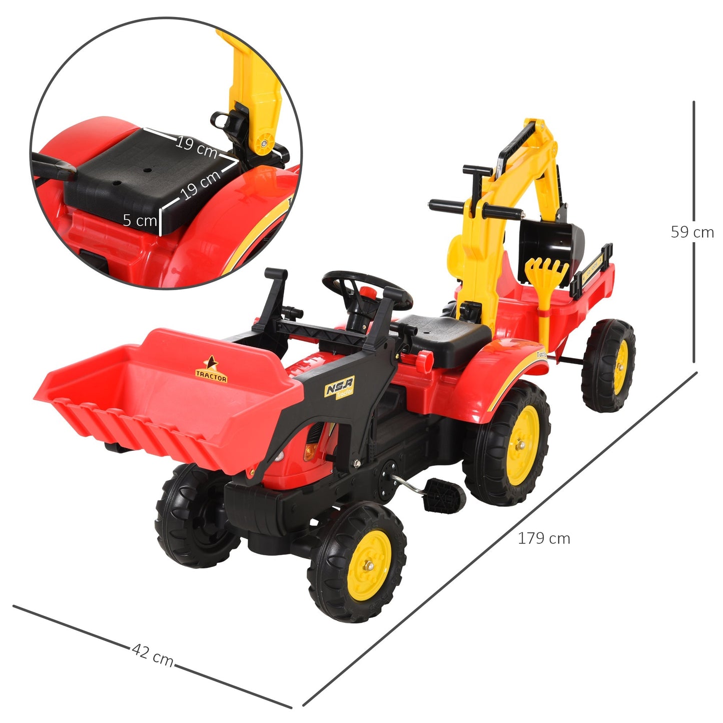 Pedal toy bulk, rideable excavator for children with blades and steering wheel, 179x42x59cm multicolor - Borgè