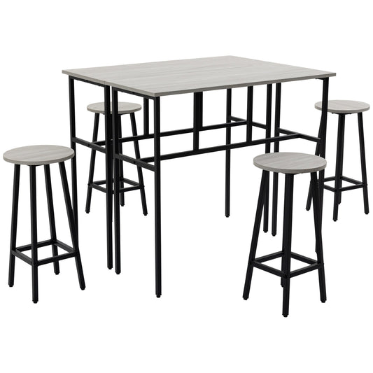 sets from bar 6 pieces with 4 bar stools and 2 high tables in chipped wood and steel for kitchen and living room, Grey - Borgè