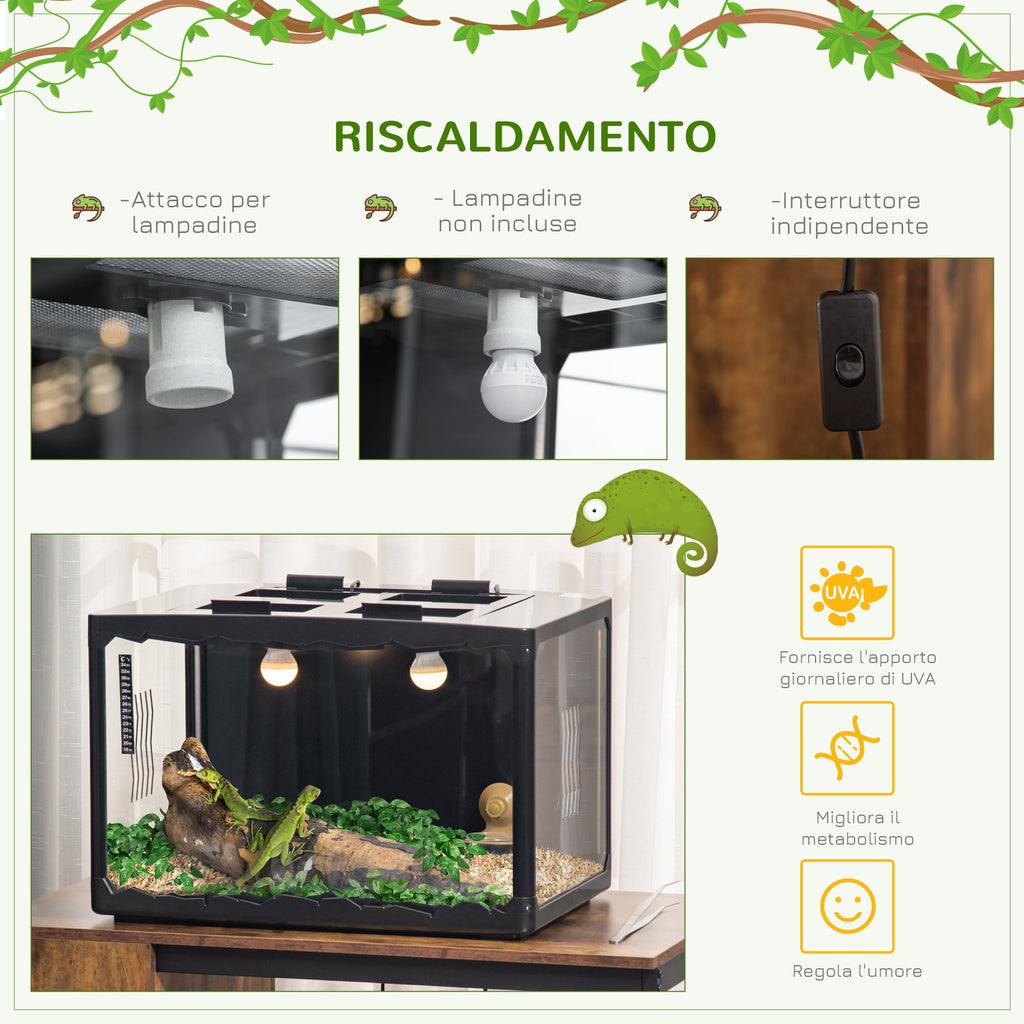 Terrarium for Tortoises and Reptiles with Thermometer 18-34℃, 60x40x40.5 cm, Black - Borge' Group Limited