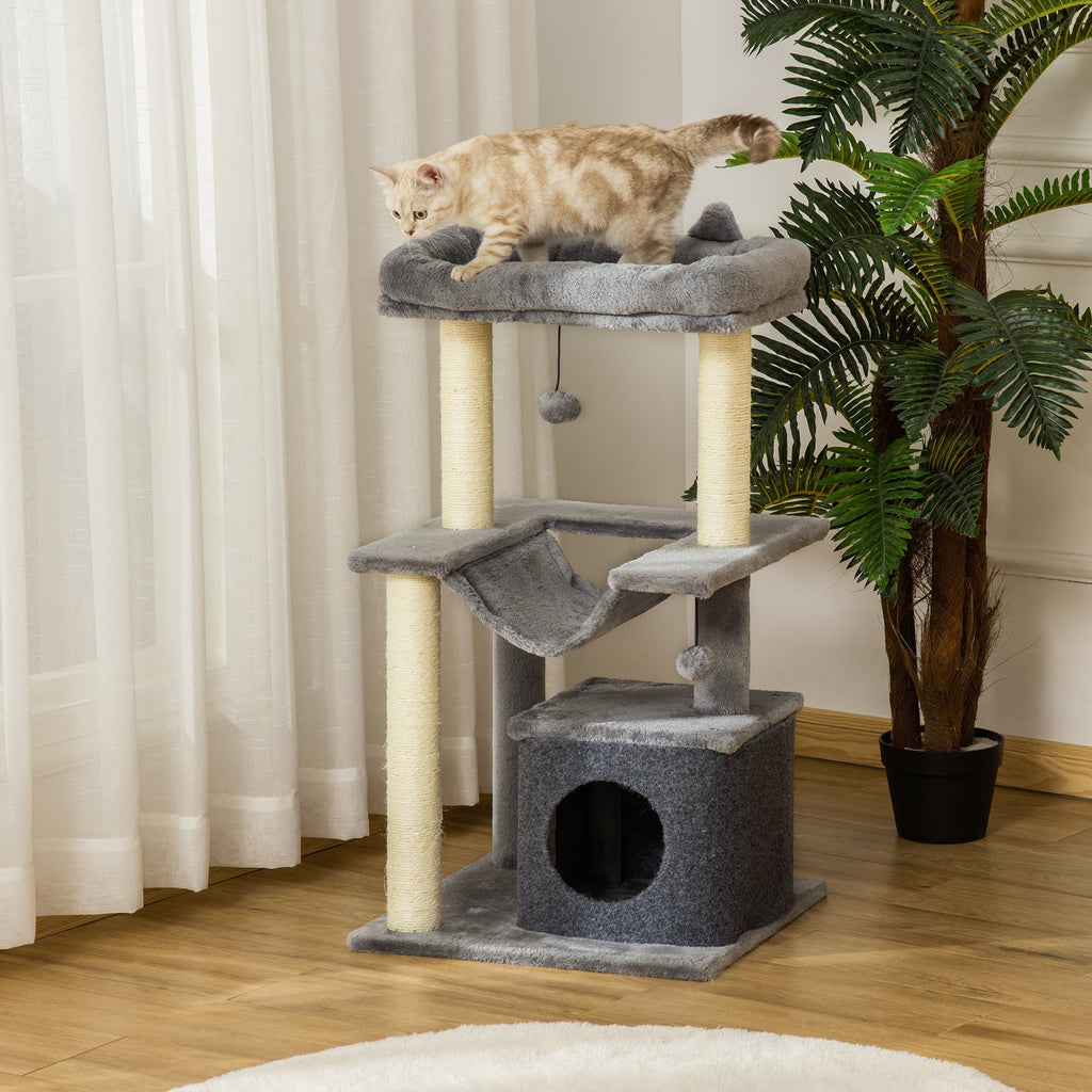 Cat Tree for cats with Scratch Pole and Hammock height 100cm - Grey - Borge' Group Limited