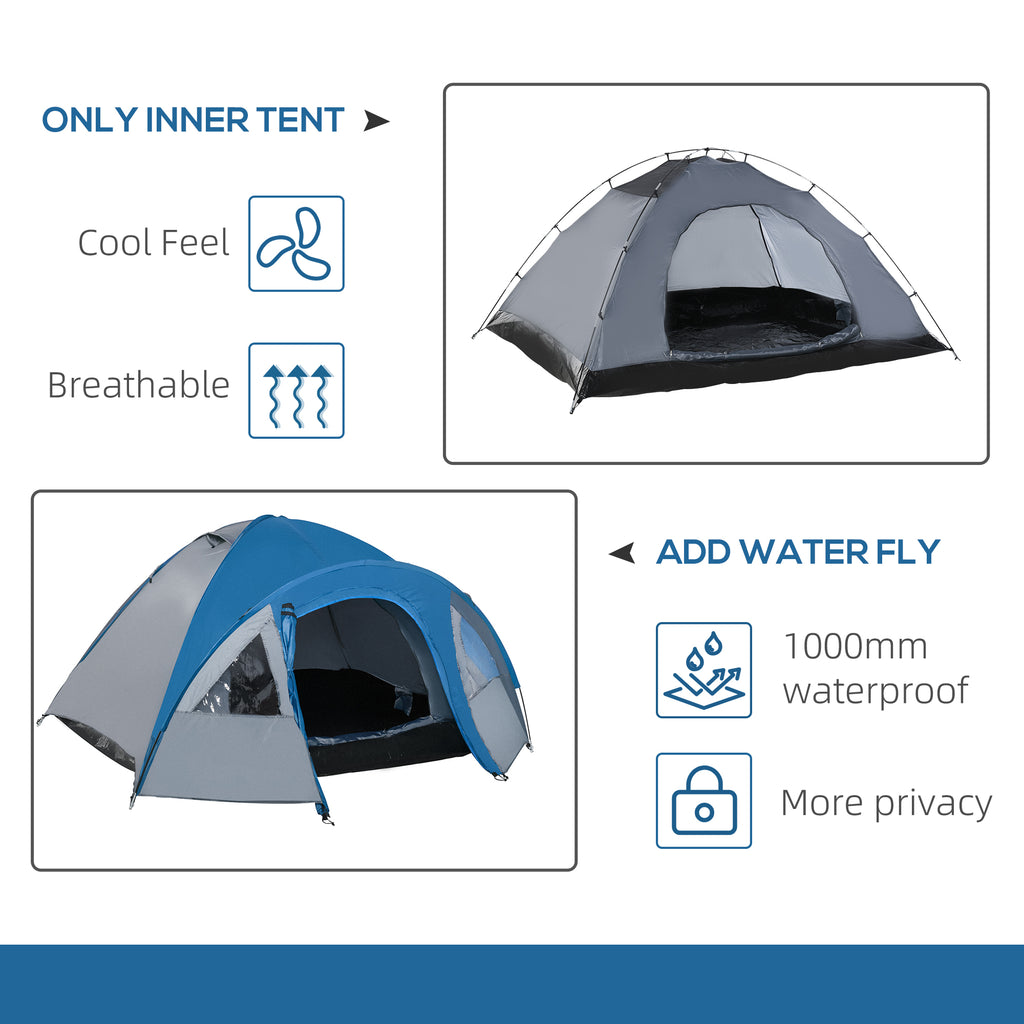 Outsunny camping tent 4 seats with pockets and hook, in polyester and fiberglass, 3x2.50x1.30 m, blue - Borgè