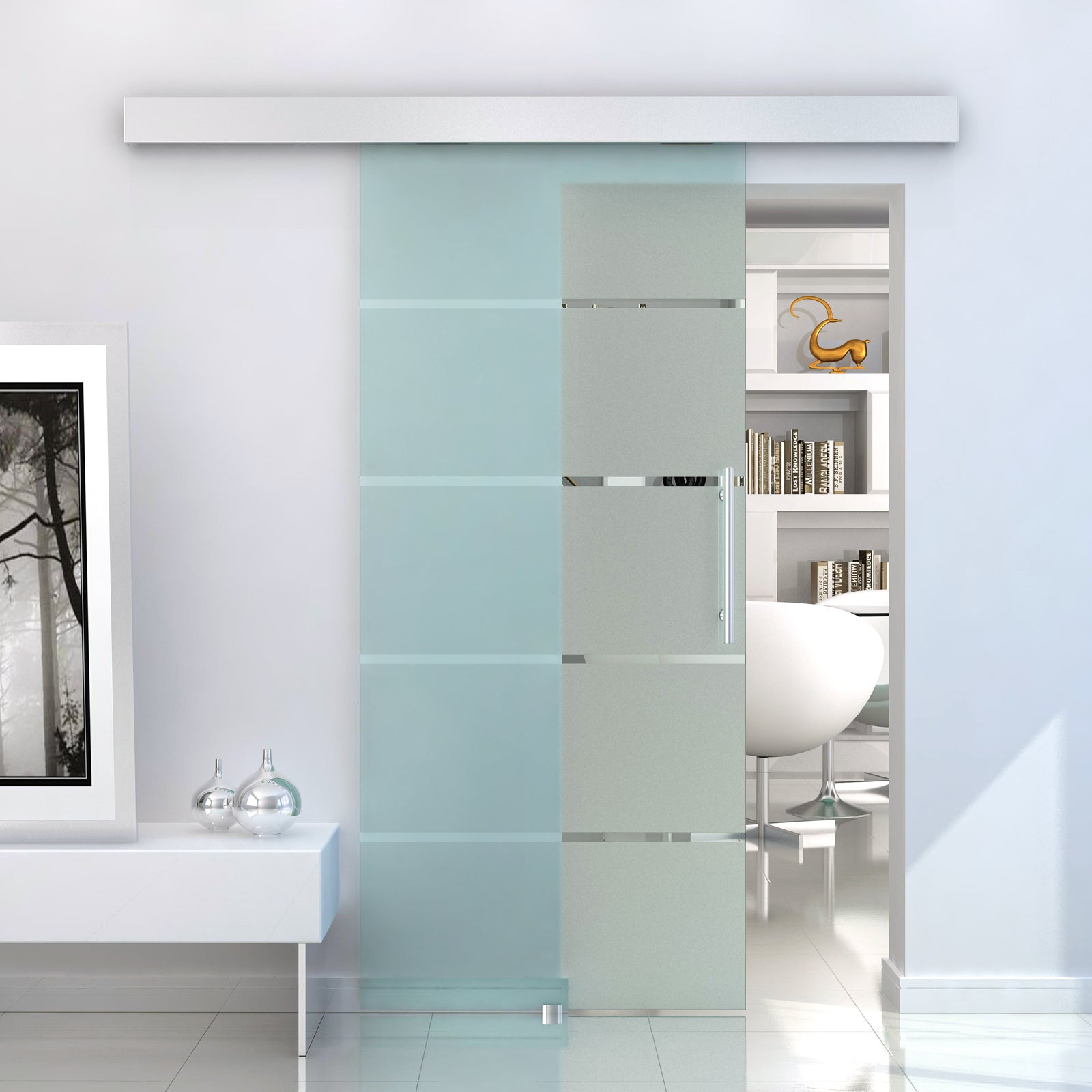 Sliding Glass Sliding Glass with 4 transparent stripes, 102.5x205cm - Borgè