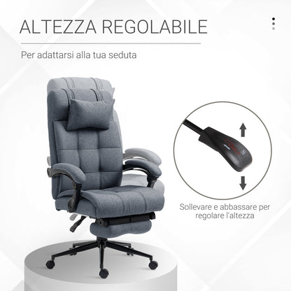 Vadgetto Retlinable Ergonomic Office Chair, High Back Directional Chair, Office Armchair With Puogatesta and Removable footrest, 66x70x116-124cm, Grey - Borgè