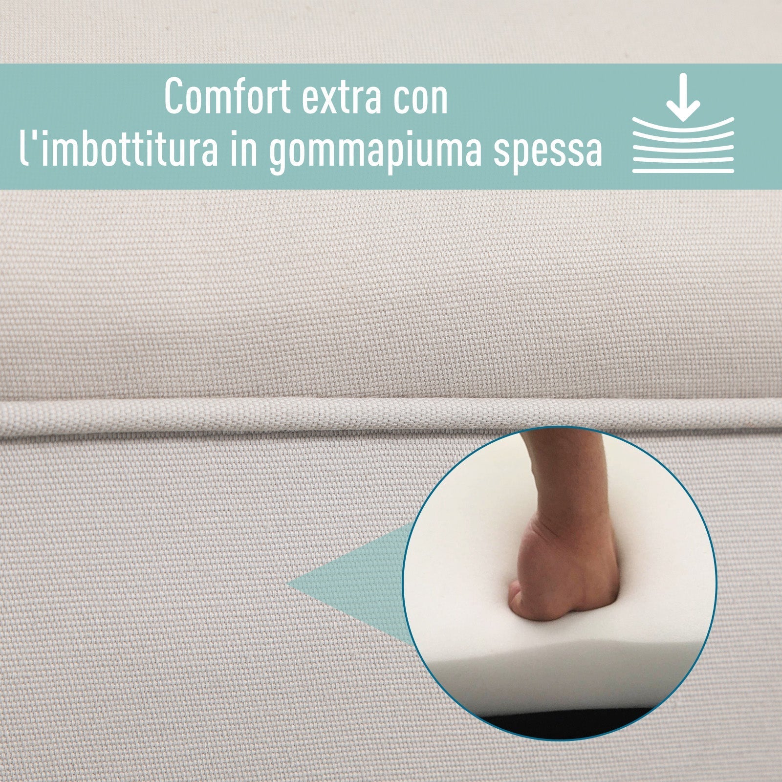Ottoman Padded Bed Bench with Rolled Armrests, 102x35x51cm, Light Grey - Borgè