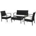 Outdoor Set 4 Piece PE Rattan with Garden Table, 2 Armchairs and 2 Seater Sofa, Black and Cream - Borge' Group Limited