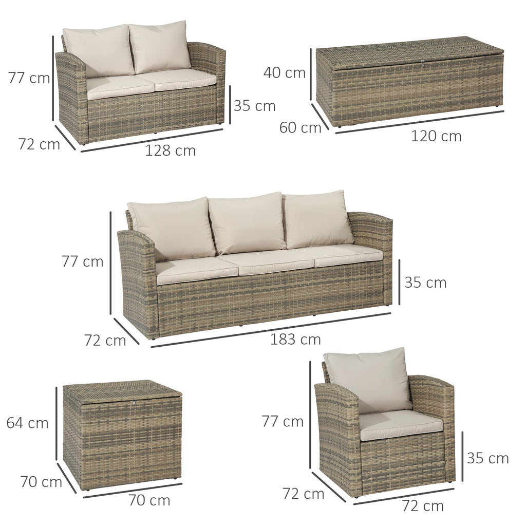 Garden Furniture Set 6 Piece Rattan Garden Furniture Set with Sofas, Armchairs and Storage Tables, Beige - Borge' Group Limited