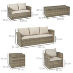 Garden Furniture Set 6 Piece Rattan Garden Furniture Set with Sofas, Armchairs and Storage Tables, Beige - Borge' Group Limited