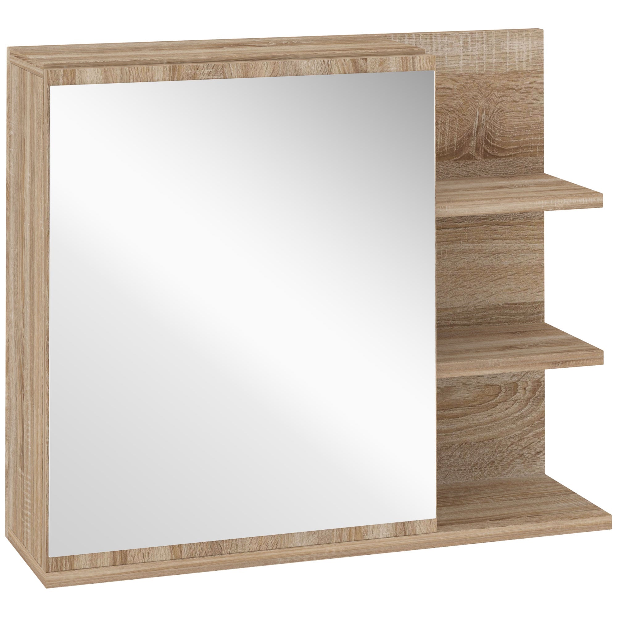 Kleankin Wall Bathroom Mirror With Door And 3 Wooden Side Shelves, 60x18x50cm - Borgè