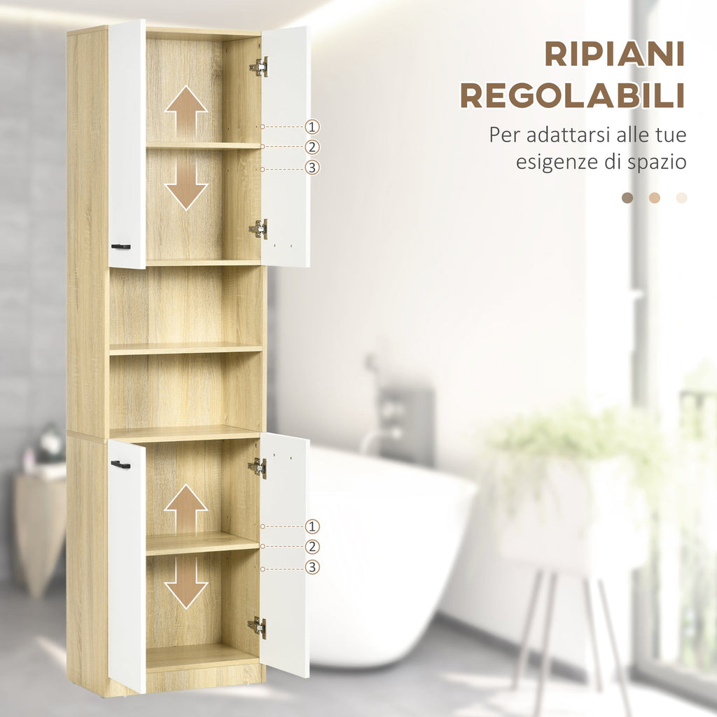 Kleankin Bathroom Cabinet in white chipboard with 2 cabinets with doors and 2 open shelves, 53x33.5x195.7 cm - Borgè