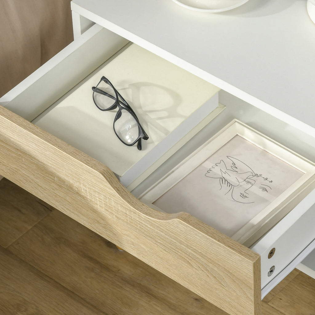 Homcom set of 2 bedside tables with drawer and shelf, raised base and wooden legs, 50x39x51cm, white and oak - Borgè