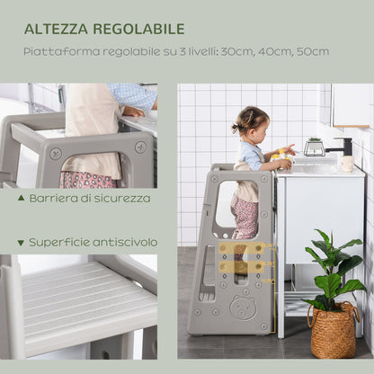 Scaletta for children Torre Montessoriana adjustable height 3 levels, 47x47x90cm, Grey - Borgè