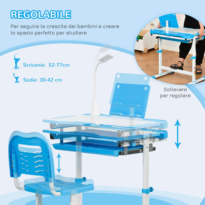 Children's Desk with Chair for 6-12 Years Old with Adjustable Height and Angle, Blue - Borgè