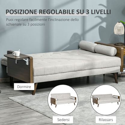 Single Sofa Bed With Lateral Shelves, 3 seats and back 3 Reclinations, 200x88x89cm - Beige - Borgè