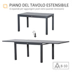Extendable Garden Table for 8-10 People, Aluminum, 135-270x90x75cm, Grey - Borge' Group Limited