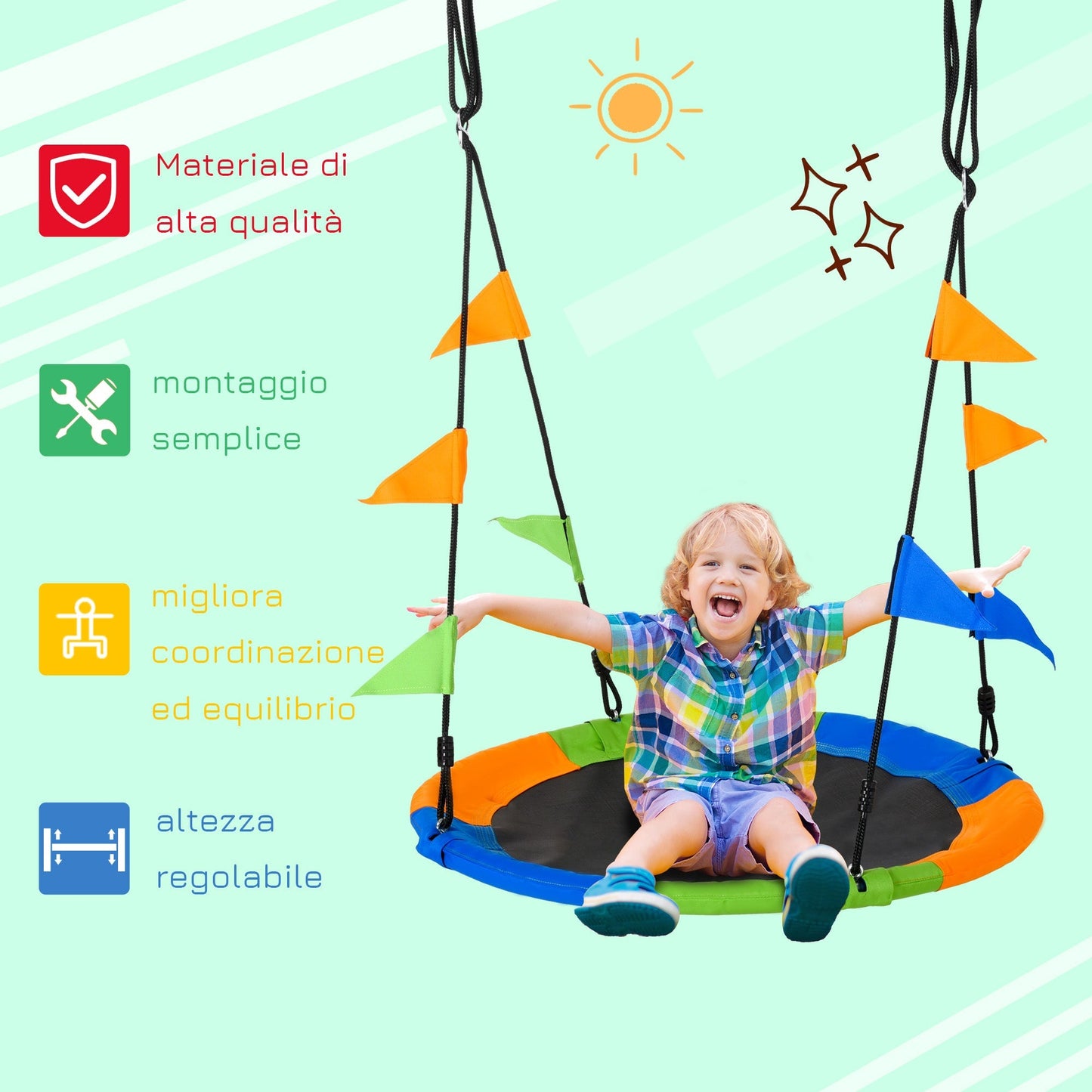 Outsunny Round swing for children +3 years for outsiders and multicolor interiors - Borgè