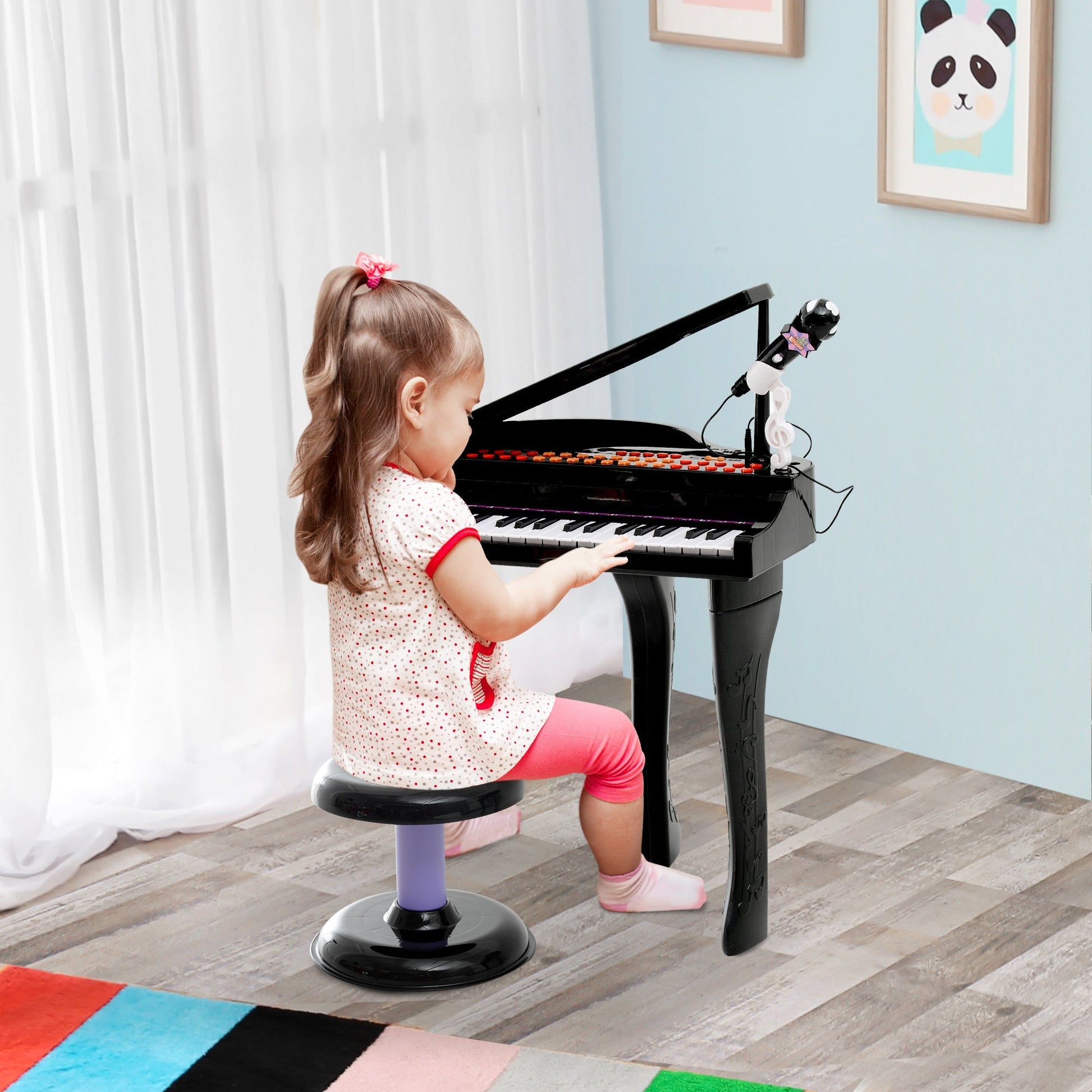 Electrical Piano Toy Musical Instrument For Children With 37 Microphone Keys And Stool 48x39x69cm Black - Borgè