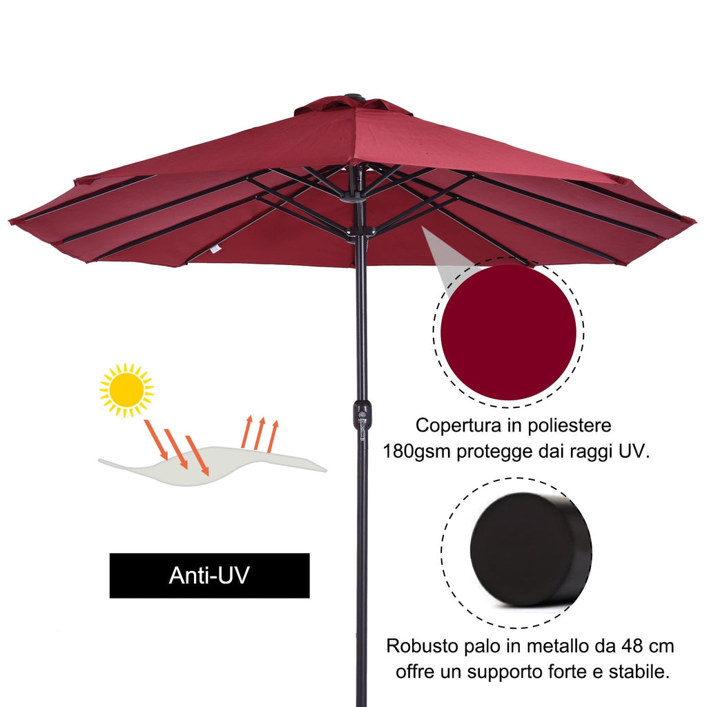 Double Garden Umbrella with Crank Opening, in Steel and Polyester, 460x270x240 cm, Red - Borge' Group Limited