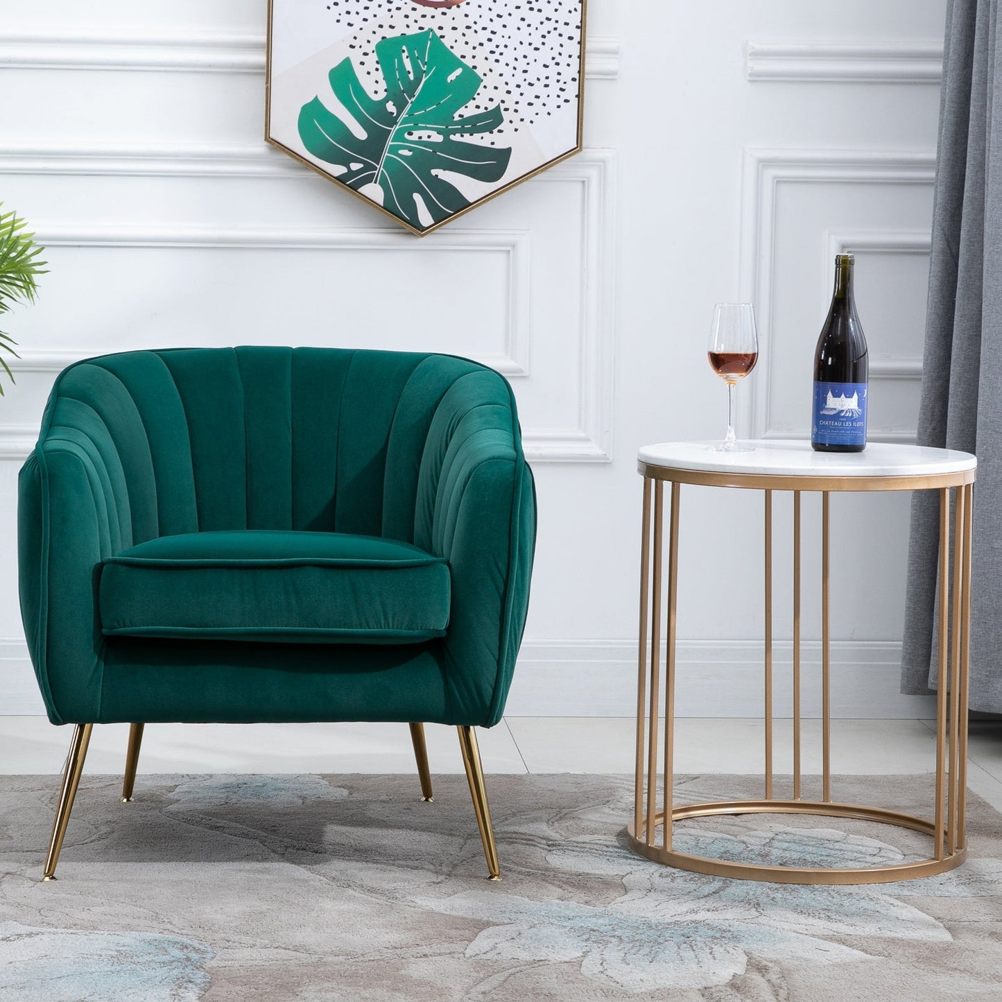 Homcom green velvet armchair with golden metal legs - Borgè