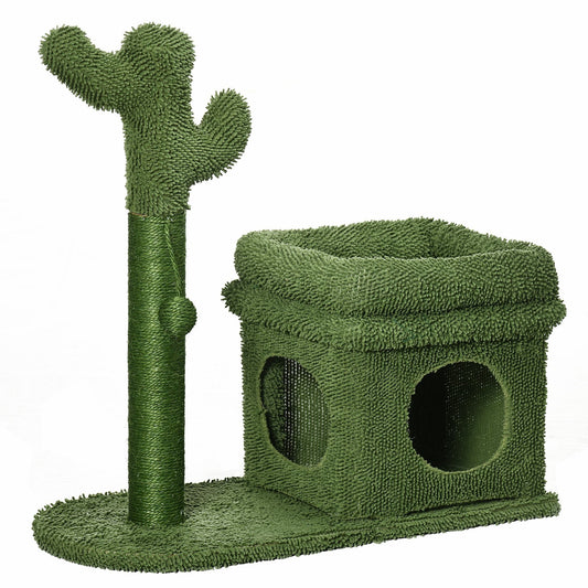 Cactus Shaped Cat Tree for cats with Scratch Pole 68x30x67cm, Green - Borgè