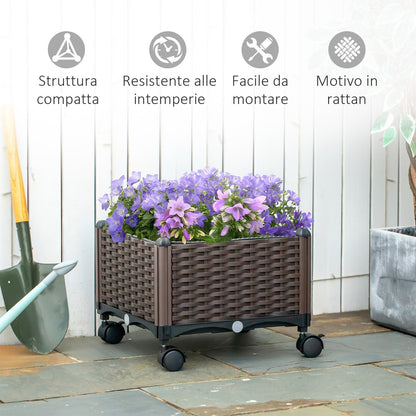 Outsunny outdoor plastic florker with 4 wheels and self-irrigating disk, 40x40x31.5cm - Borgè