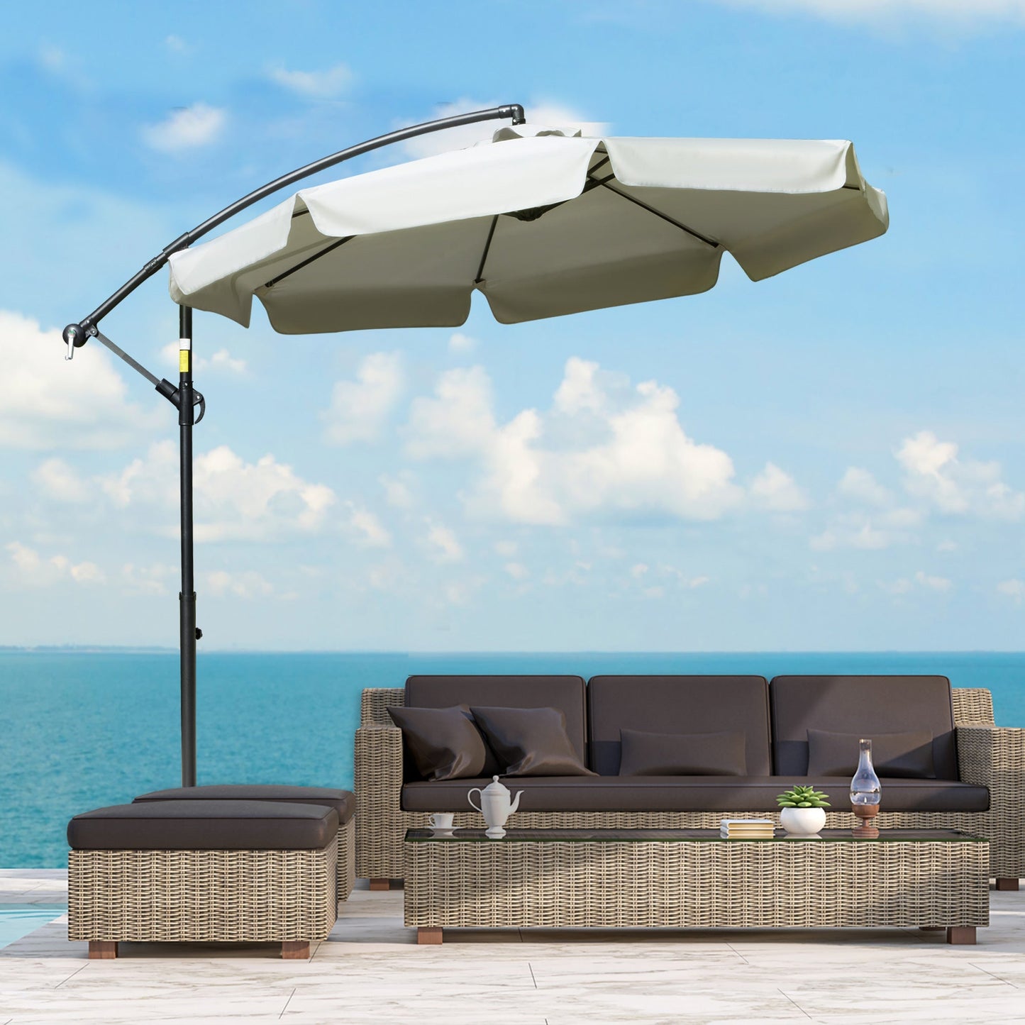 Outsunny Garden umbrella with crank and tilted opening, φ265x265cm, beige - Borgè