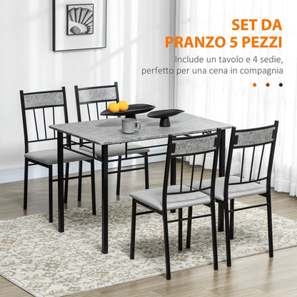 set Table and 5pz chairs, rectangular lunch table in metal and MDF and 4 Grey and black dining chairs - Borgè