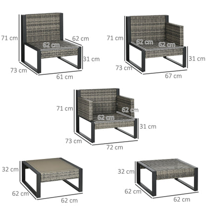 Outsunny outdoor lounge 6 pieces in Rattan PE with armchairs and table, Grey - Borgè