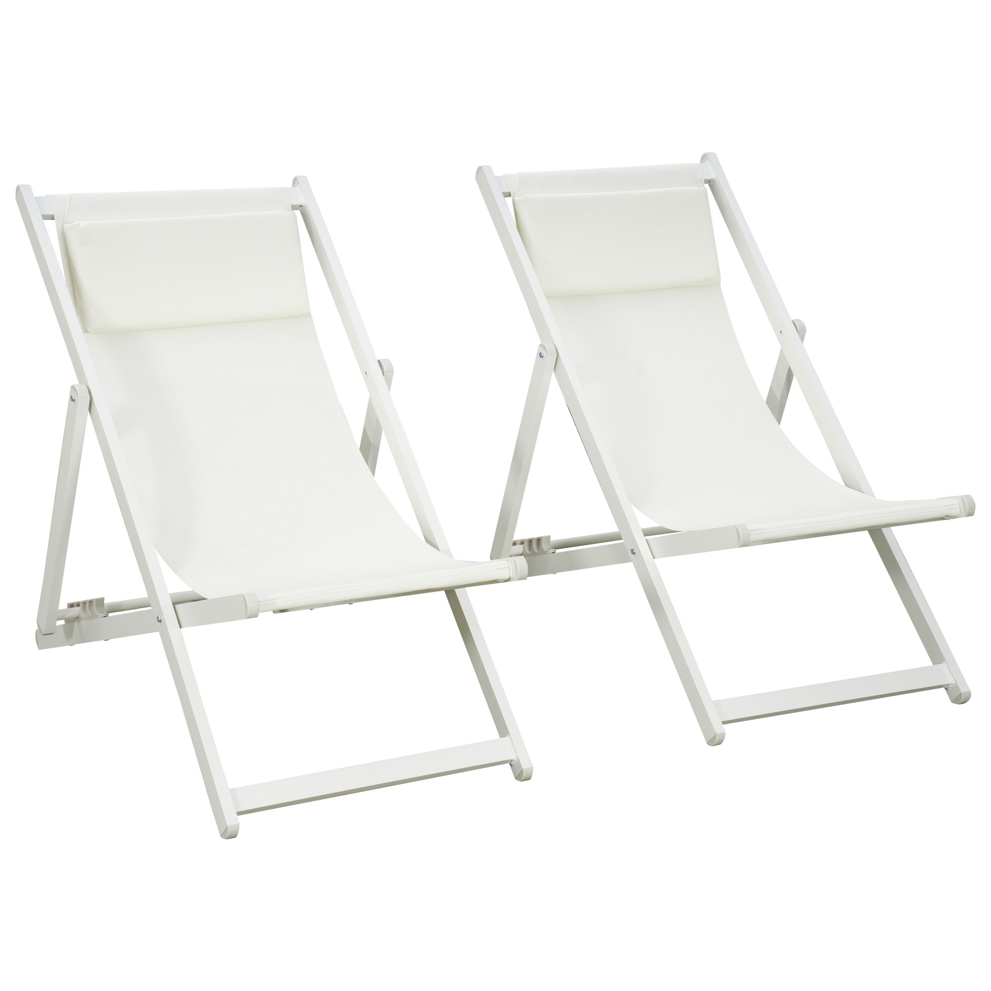 Set of 2 Folding and Reclining Outdoor Deck Chairs in Aluminum, 96.5x58x91.5 cm, Beige - Borge' Group Limited