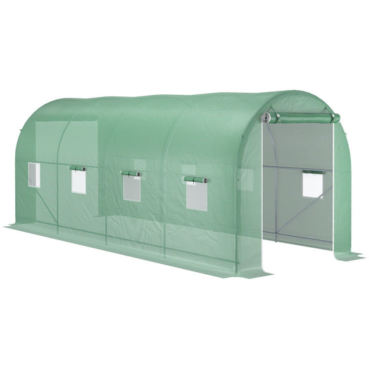 Outsunny green tunnel greenhouse 8 windows and roller shutters 500x200x210cm - Borgè