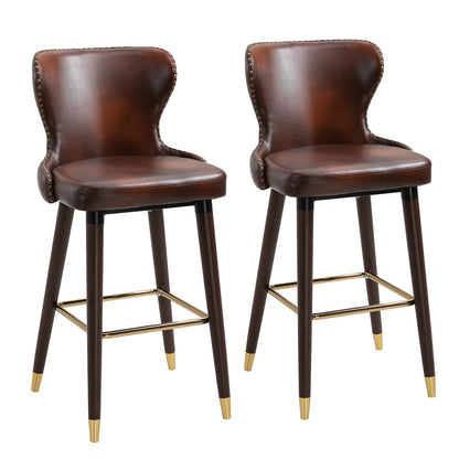 Set 2 high bar stools padded in brown and gold industrial style - Borgè