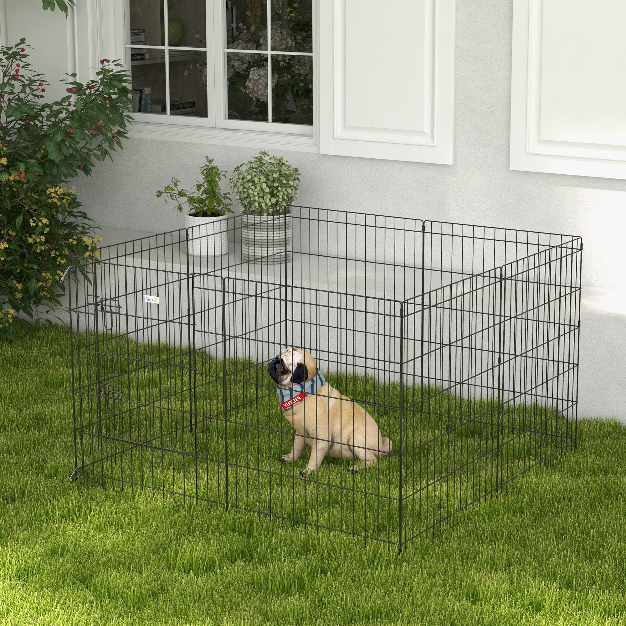 Pawhut fence for dogs and puppies, 8 -piece animal boxes in iron wire, 76 x 61cm black - Borgè