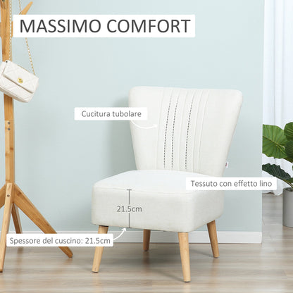 Padded armchair for living room and Nordic style room, chamber armchair in fabric and wooden legs - white - Borgè