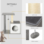 Multi-Level Cat and Kitten Scratching Post with Sisal Rope Bed and Column, Grey, 59 x 39 x 62cm - Borge' Group Limited