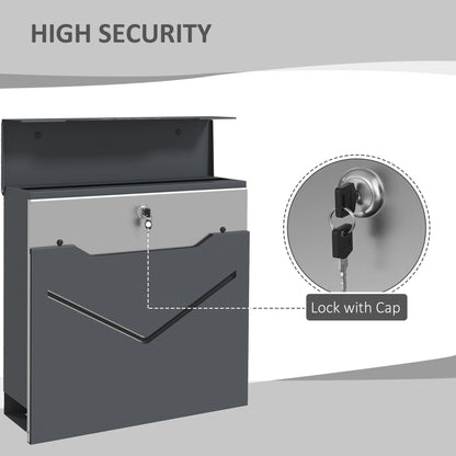 Homcom steel mailbox with 2 safety keys, V -slot and drainage hole, 37x10.5x37 cm, gray - Borgè