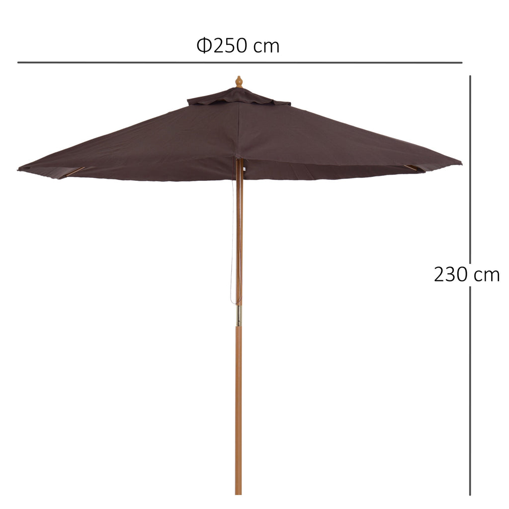 Garden Umbrella 2.5x2.3 m with 6 Ribs and Crank Handle, Made of Wood and Polyester, Brown - Borge' Group Limited