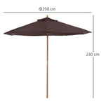 Garden Umbrella 2.5x2.3 m with 6 Ribs and Crank Handle, Made of Wood and Polyester, Brown - Borge' Group Limited