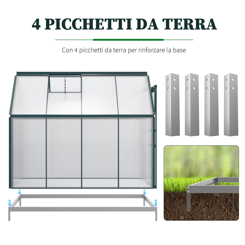 Garden Greenhouse in Polycarbonate, Metal and Aluminum, Anti-UV and Windproof, 190x253x199cm, Green - Borge' Group Limited