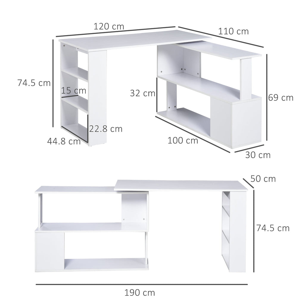 corner desk with 5 white shelves 120 x 100 x 74.5cm - Borgè